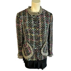 VINTAGE SINGLE BREAST BLAZER TWEED MULTICOLORE WOOL WOMEN SIZE SMALL